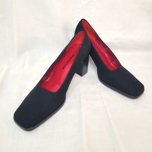Ann Taylor Fabric Square Toe, Block Heel, Made in Italy Pumps